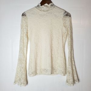 Vince Camuto Boho Lace Bell Sleeve Mock Neck